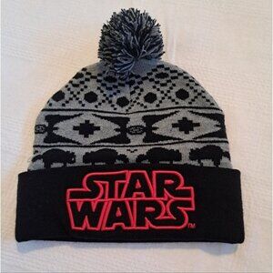 Star Wars ages 14 & up beanie pom hat  Black & gray with red embroidery, EUC